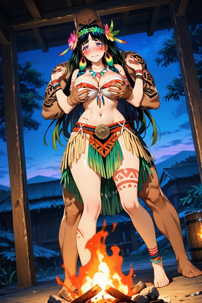 Colorful Maori Necklace, Man Face Visible, Maori Shaman Outfit Hentai AI Porn