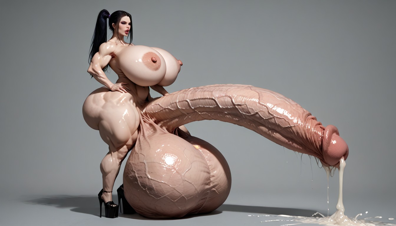 Cock Is Bigger Than Leg, Platform High Heels, Massive Cumshot Shemale AI Porn
