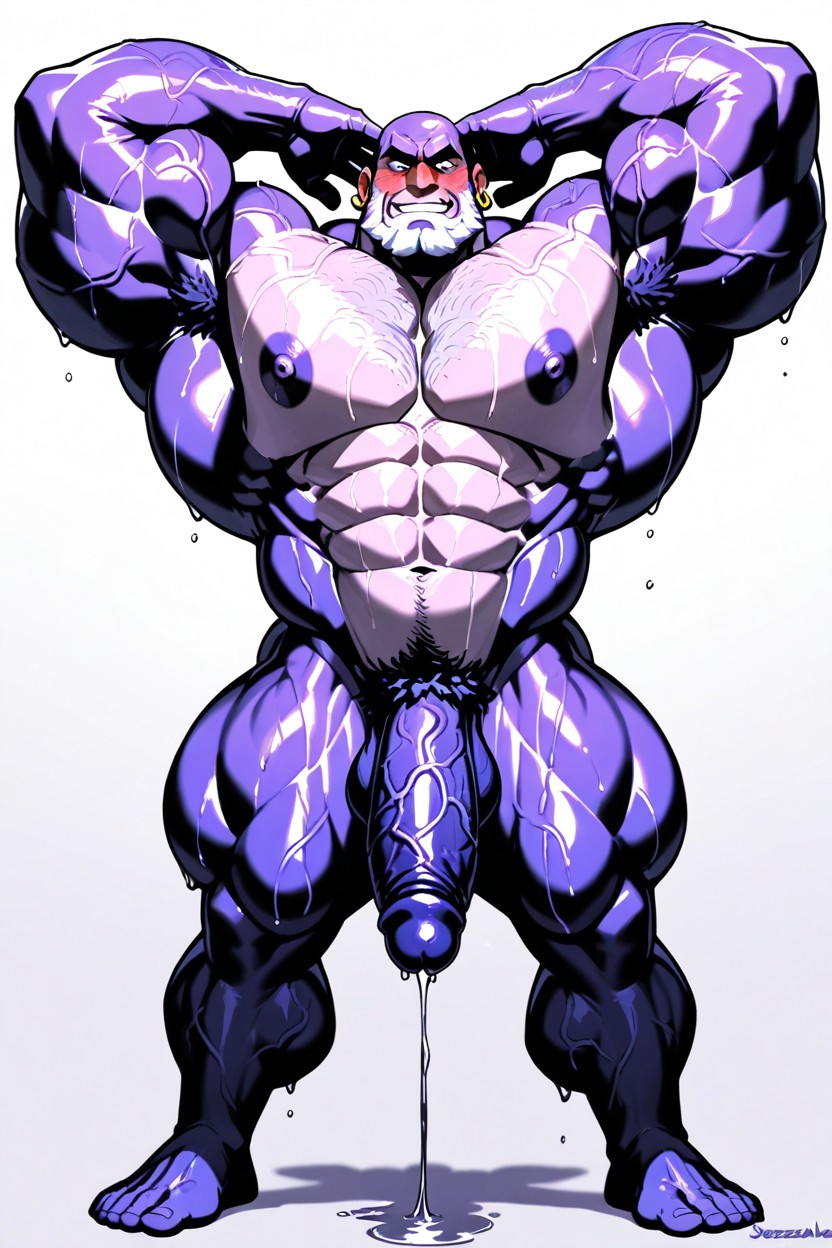 Huge Thighs, Jerking Cock With His Bicep, Huge Pecs AI Gay Porn
