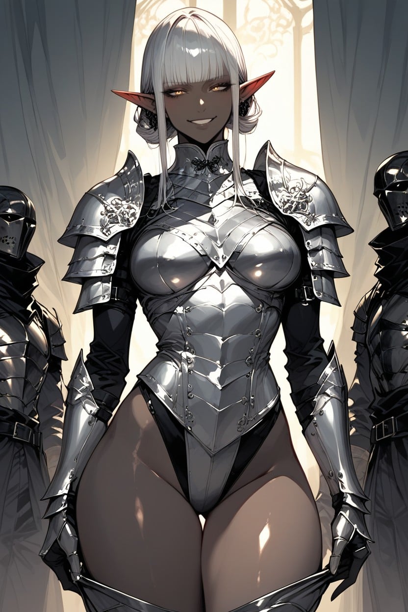 Curvy, Smug Expression, White Hair Hentai AI Porn