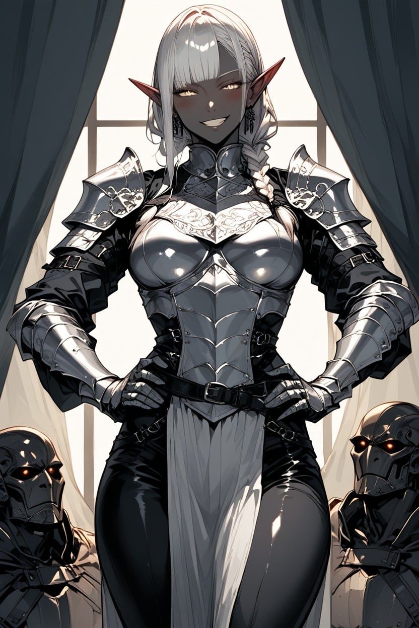 Black Skin, Inside Military Tent, Detailed Silver Hip Armor With Black Details Hentai AI Porn