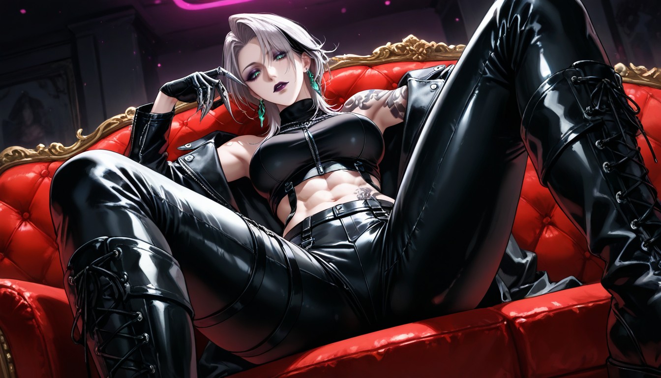 Beautiful Details, Make Up, Black Leather Backless Gloves Hentai AI Porn