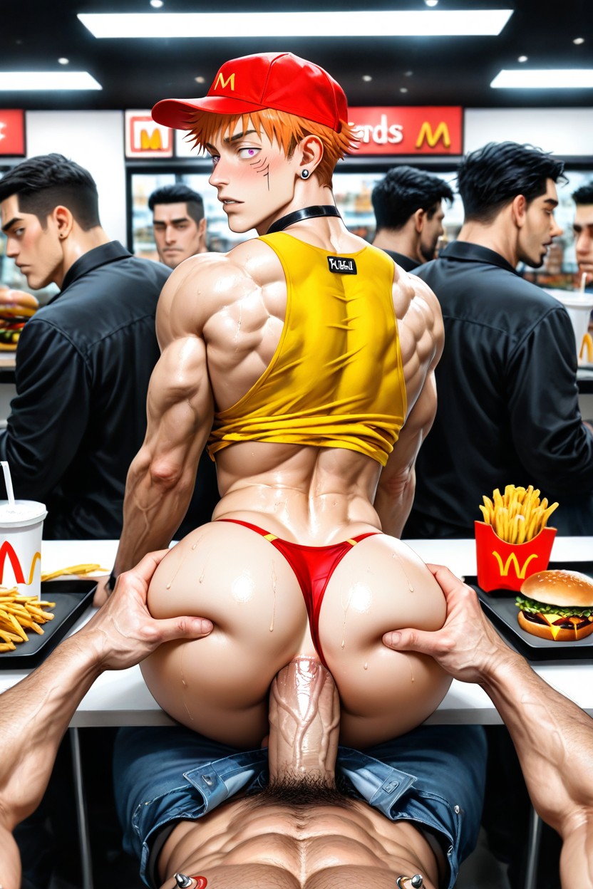 Muscular Ass, Cross Eyed, Red Thong Pulled Down AI Gay Porn
