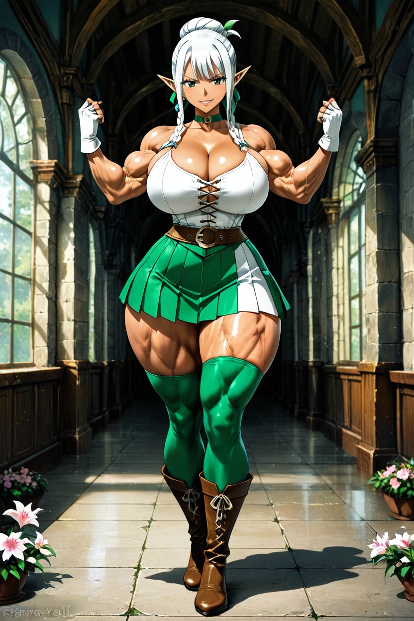 Dress With White Ruffles, Large Ass, Large Breast Hentai AI Porn