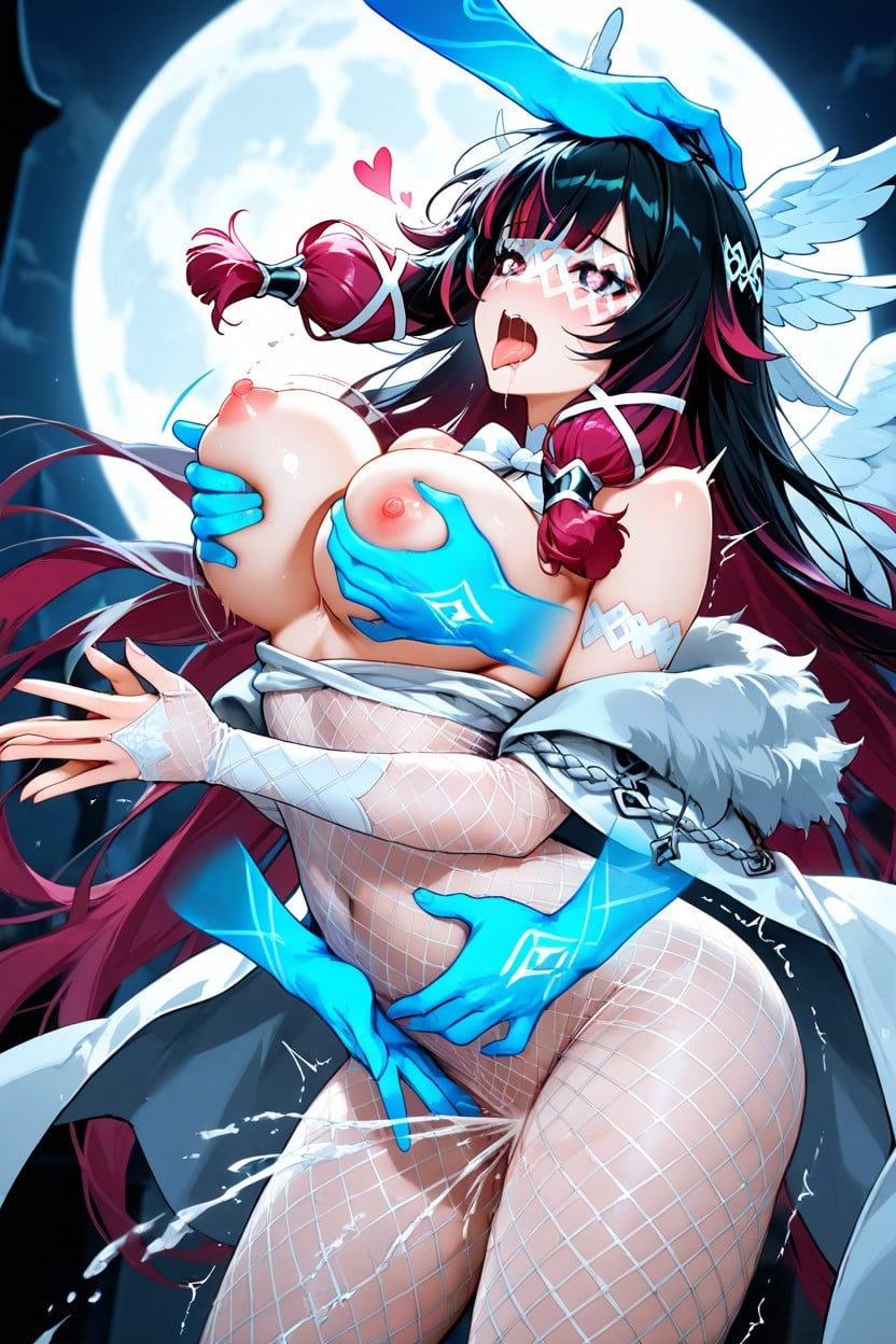 Four Glowing Blue Ghost Hands, Night, Arched Back Hentai AI Porn