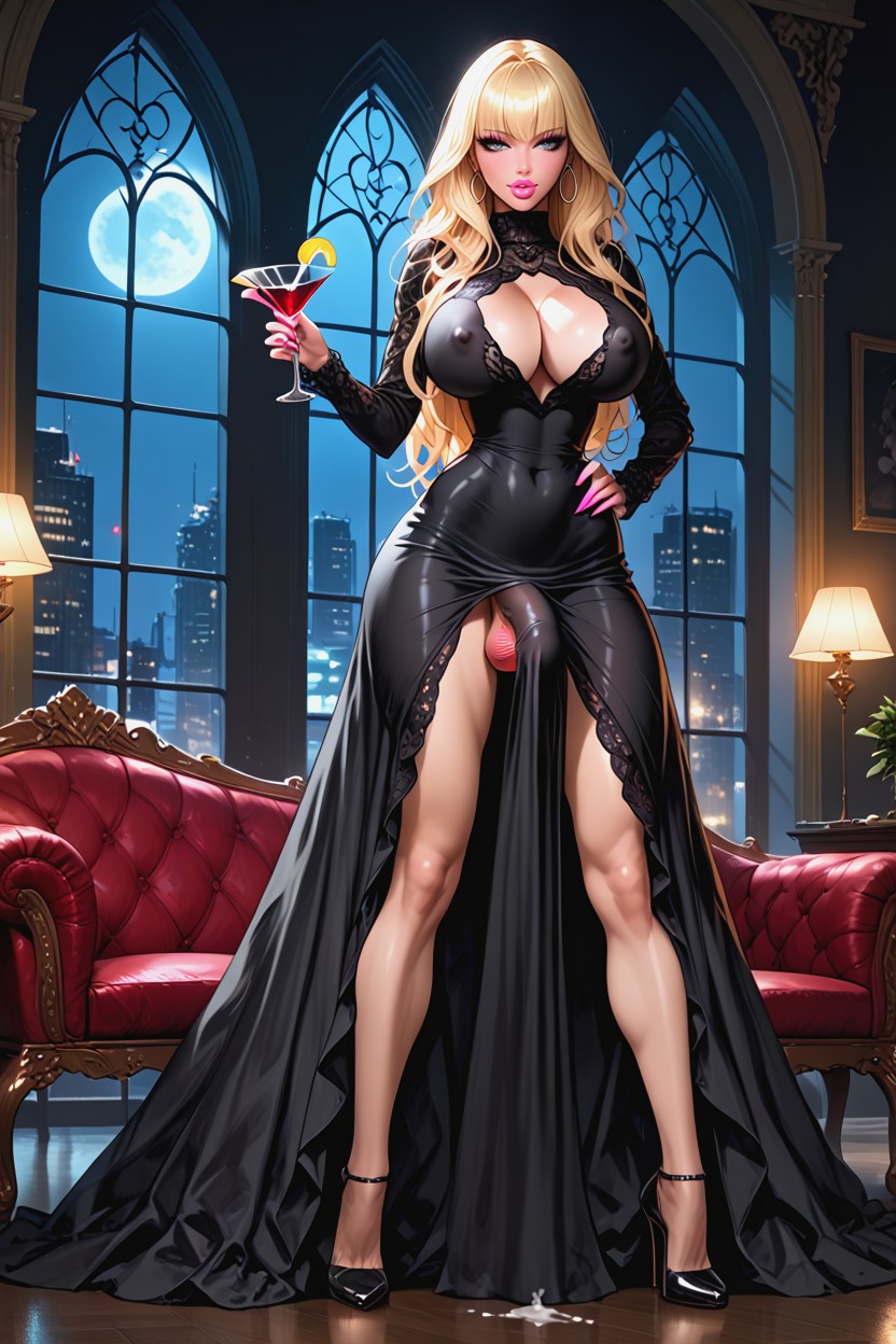 Gothic Atmosphere, High Heels, Large Breasts AI Porn