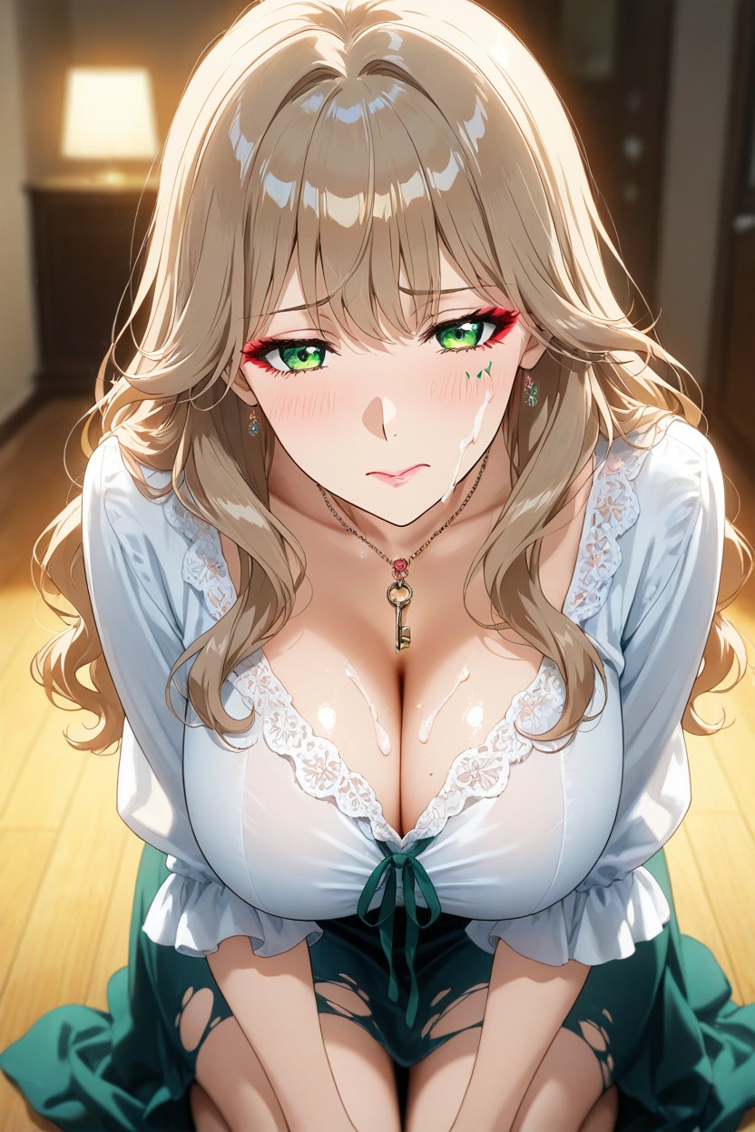 Ripped Clothes , Hands Near Knees, Sad Hentai AI Porn