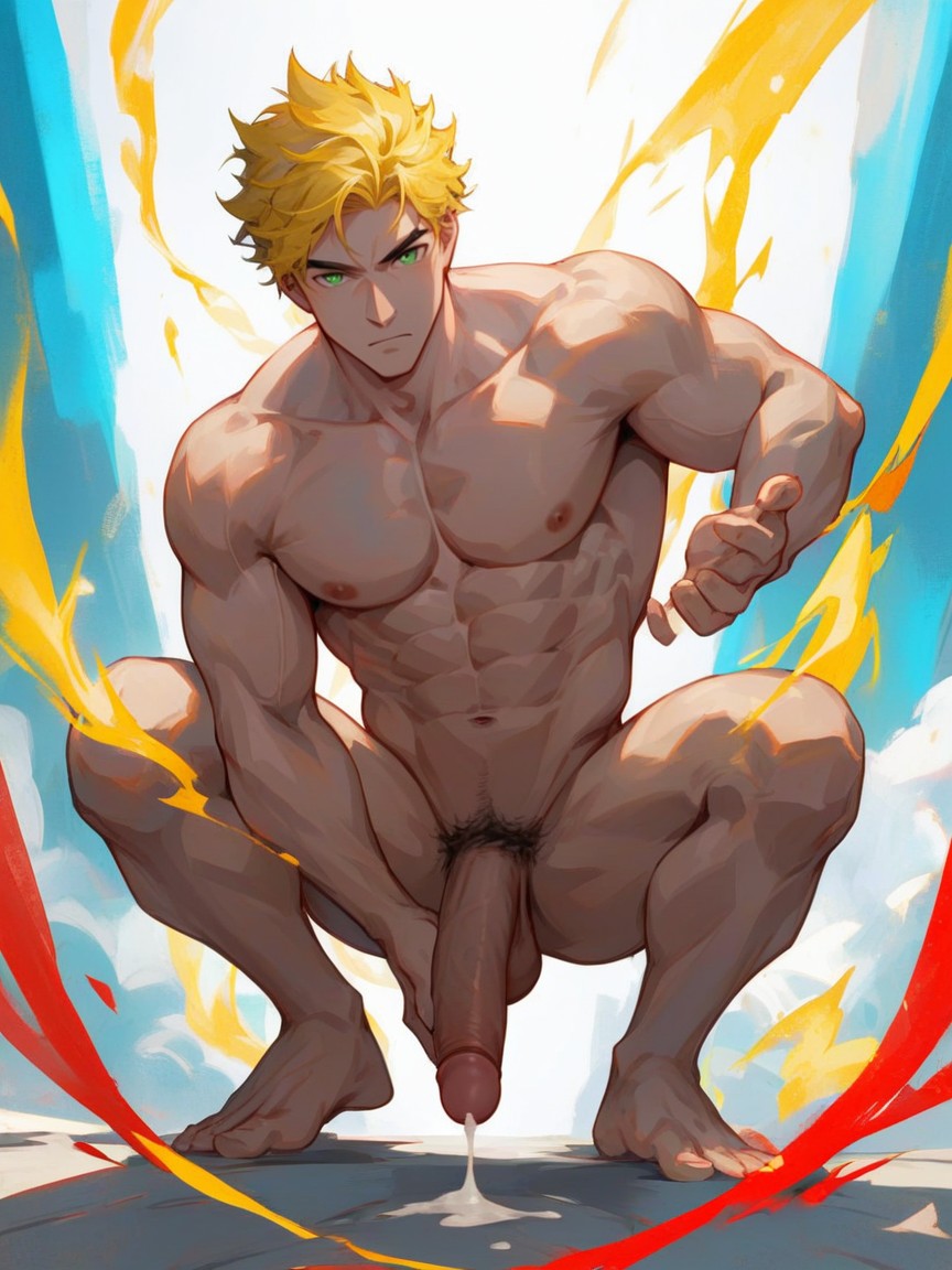 Sharp Gaze, Thick Cum, Dripping Cock AI Gay Porn