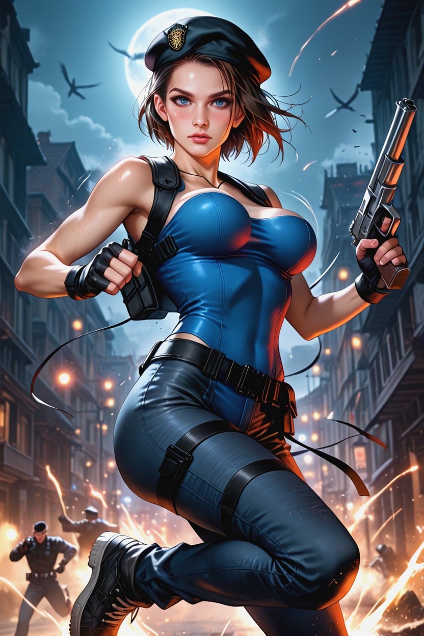 Her Classic Suit, Jill Valentine, Upper Sky Background Hentai AI Porn