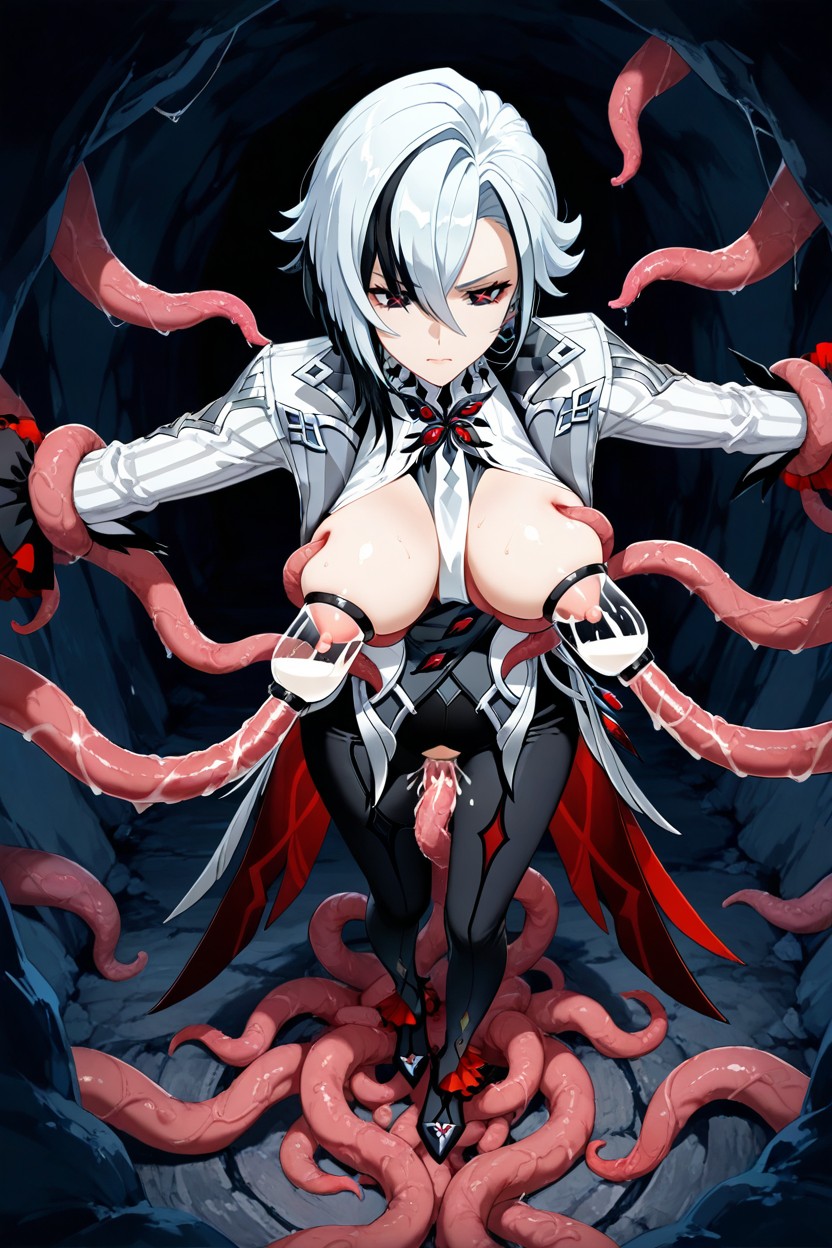 Black Leggings With Red Ruffles, Waist, Bored Hentai AI Porn