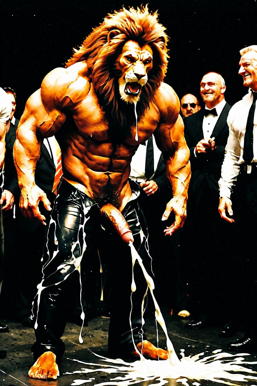 Lion Head, Fur Growth, Oversized Muscles AI Gay Porn