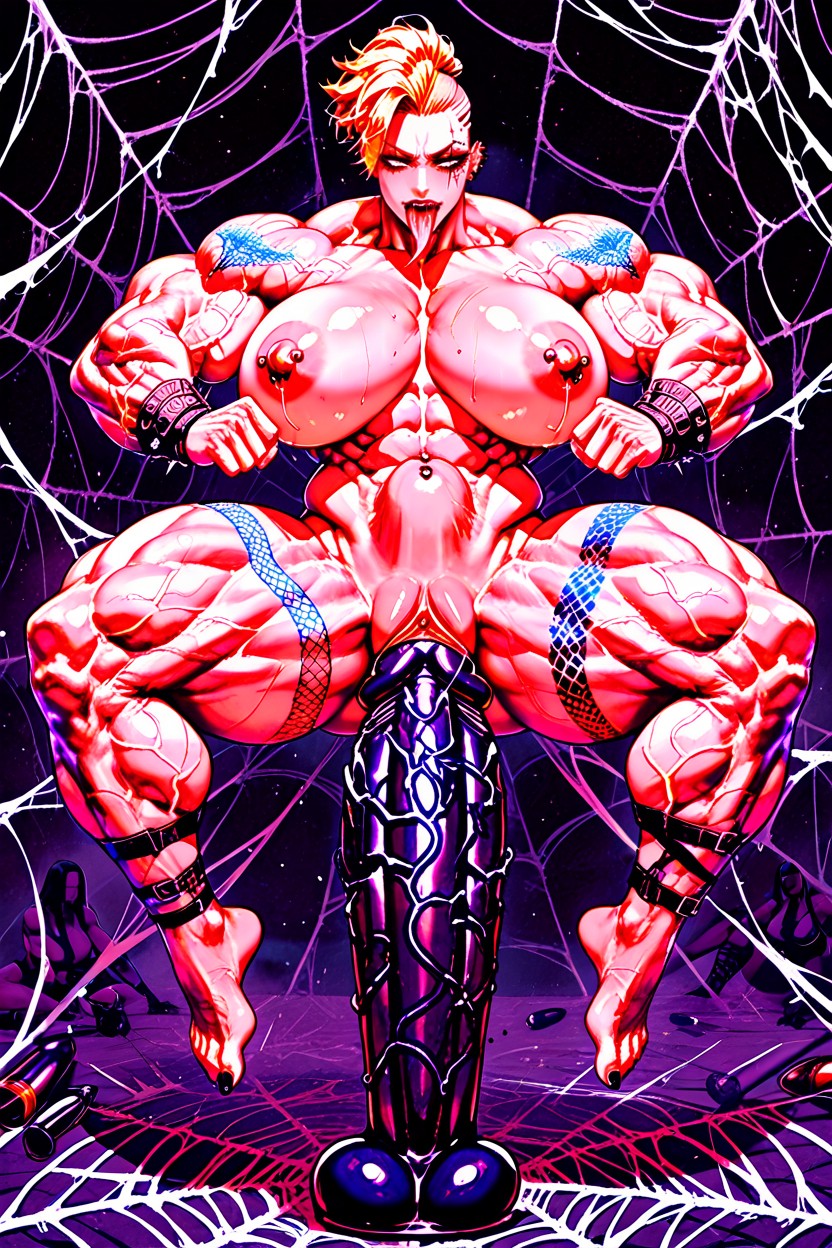 Massive Arms On Steroids, Spider Web Tattoos Circling Both Nipples, Veiny Muscles AI Porn