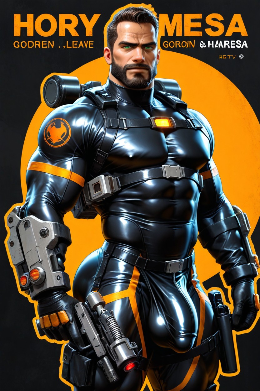Black With Orange Trim Thong, Horny, Beard AI Gay Porn