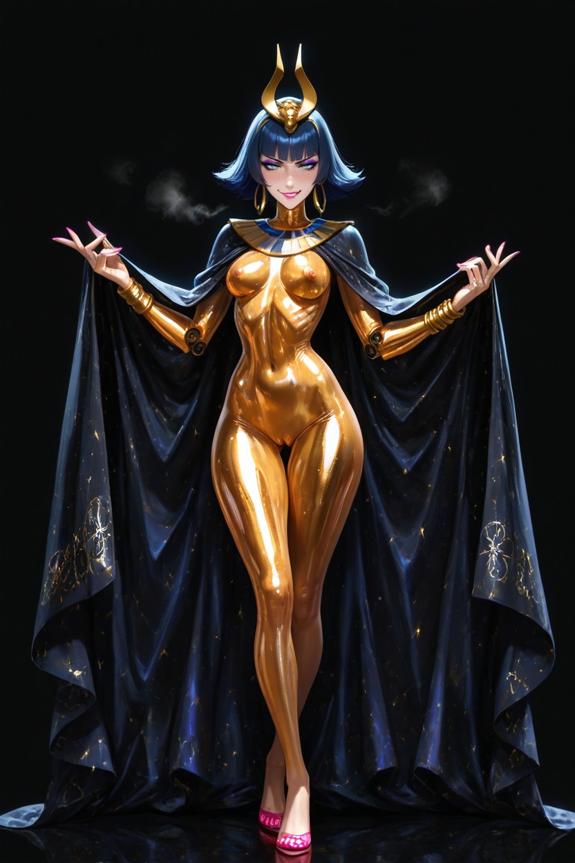 Yellow Heavy Eyeliner, Defined Jaw, Extremely Beautiful Hentai AI Porn
