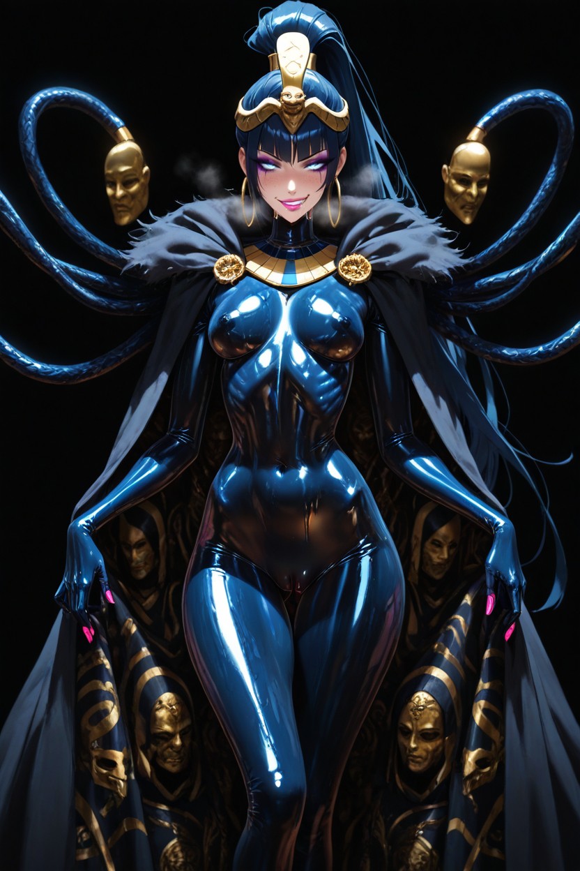 Straight Bangs Slightly Covering Forehead, Puffy Pussy, Shiny Oiled Skin Hentai AI Porn