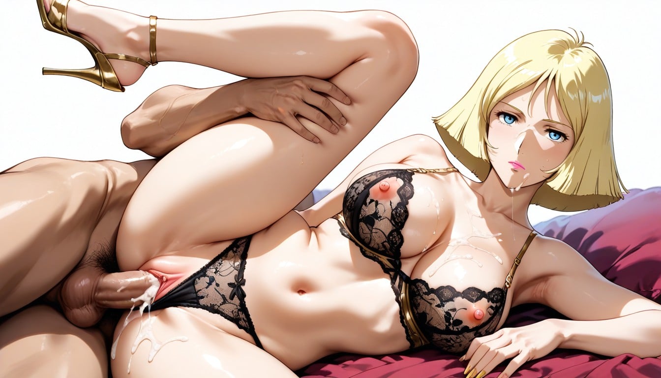 Cumshot, Gold High Heels, Erect Nipples Hentai AI Porn