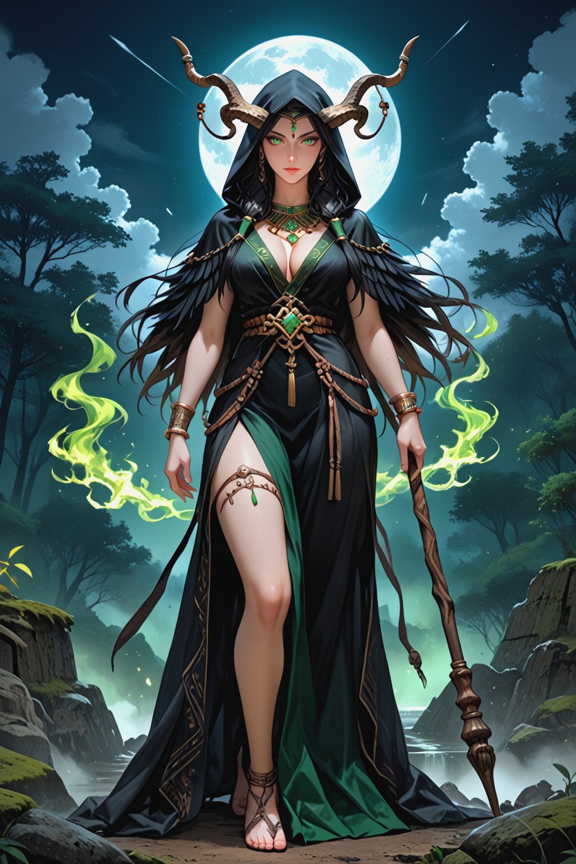 18+, Pale Skinned Female Celtic Warrior Priestess, Full Moon Hentai AI Porn