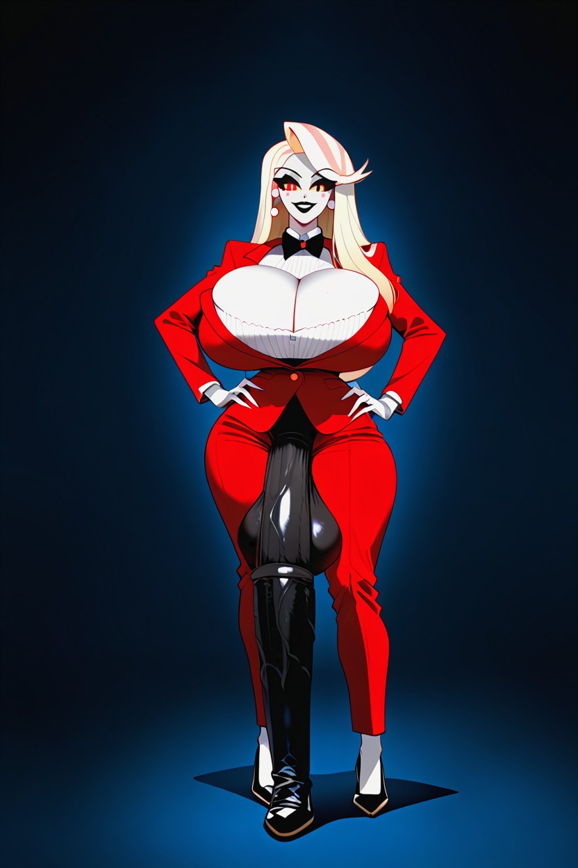 Front View, Red Suit, White Skin Shemale AI Porn