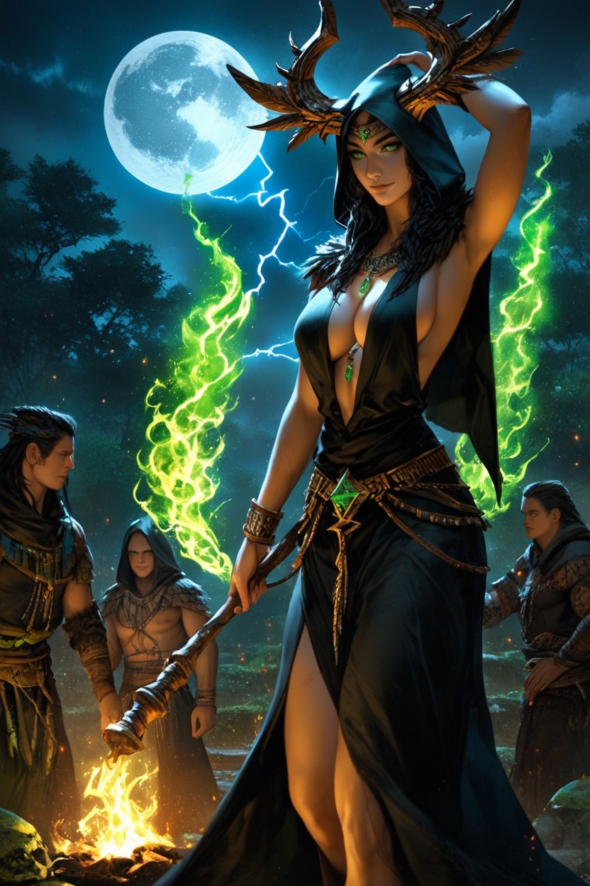 Night, Dark Black Celtic Runic Tattoos Along Arms And Legs, Lightning Hentai AI Porn