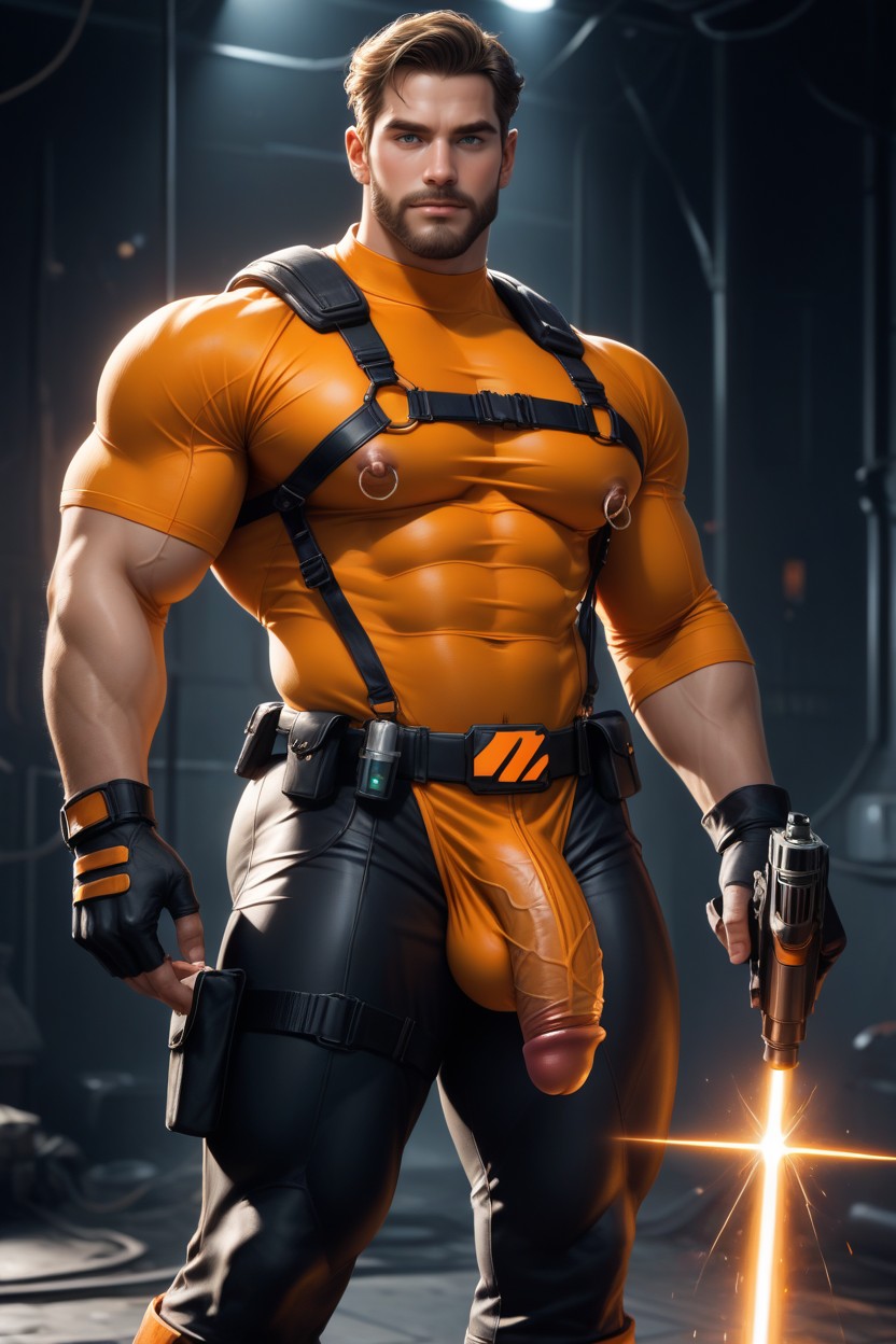 Model Pose, Holster On Thigh, Ultra Realistic Photograph AI Gay Porn