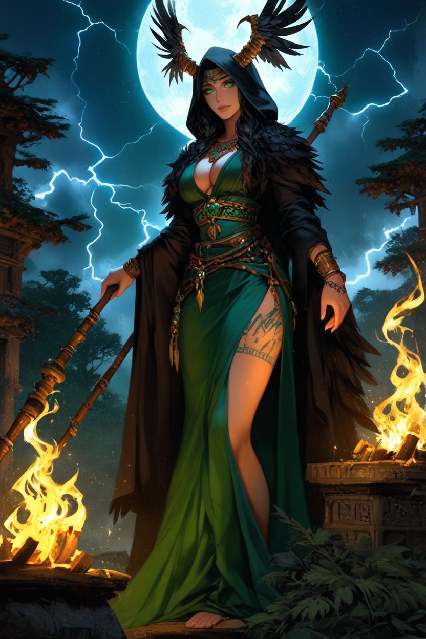 Long Wavy Black Hair That Goes Mid Back, Ancient Forest Clearing, Cinematic Hentai AI Porn