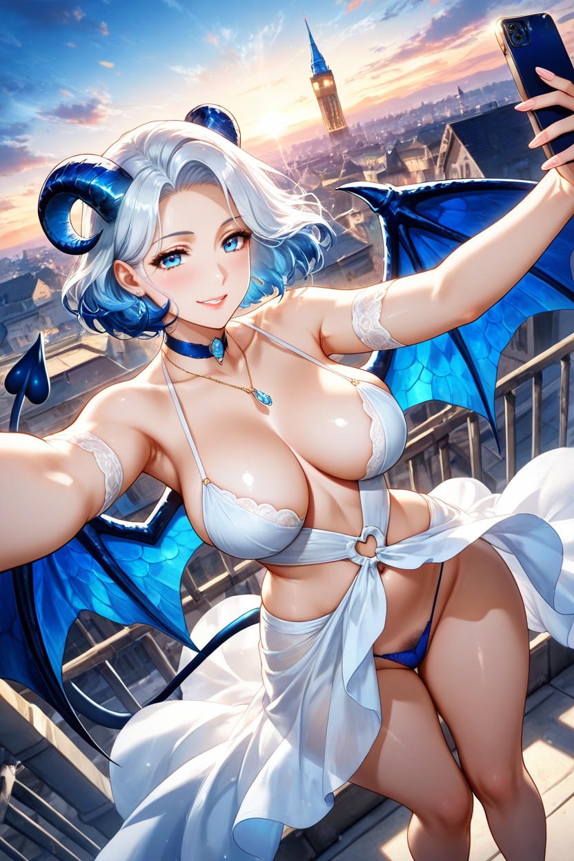 Blue Horn, Cat Pose, Blue Eyes Hentai AI Porn
