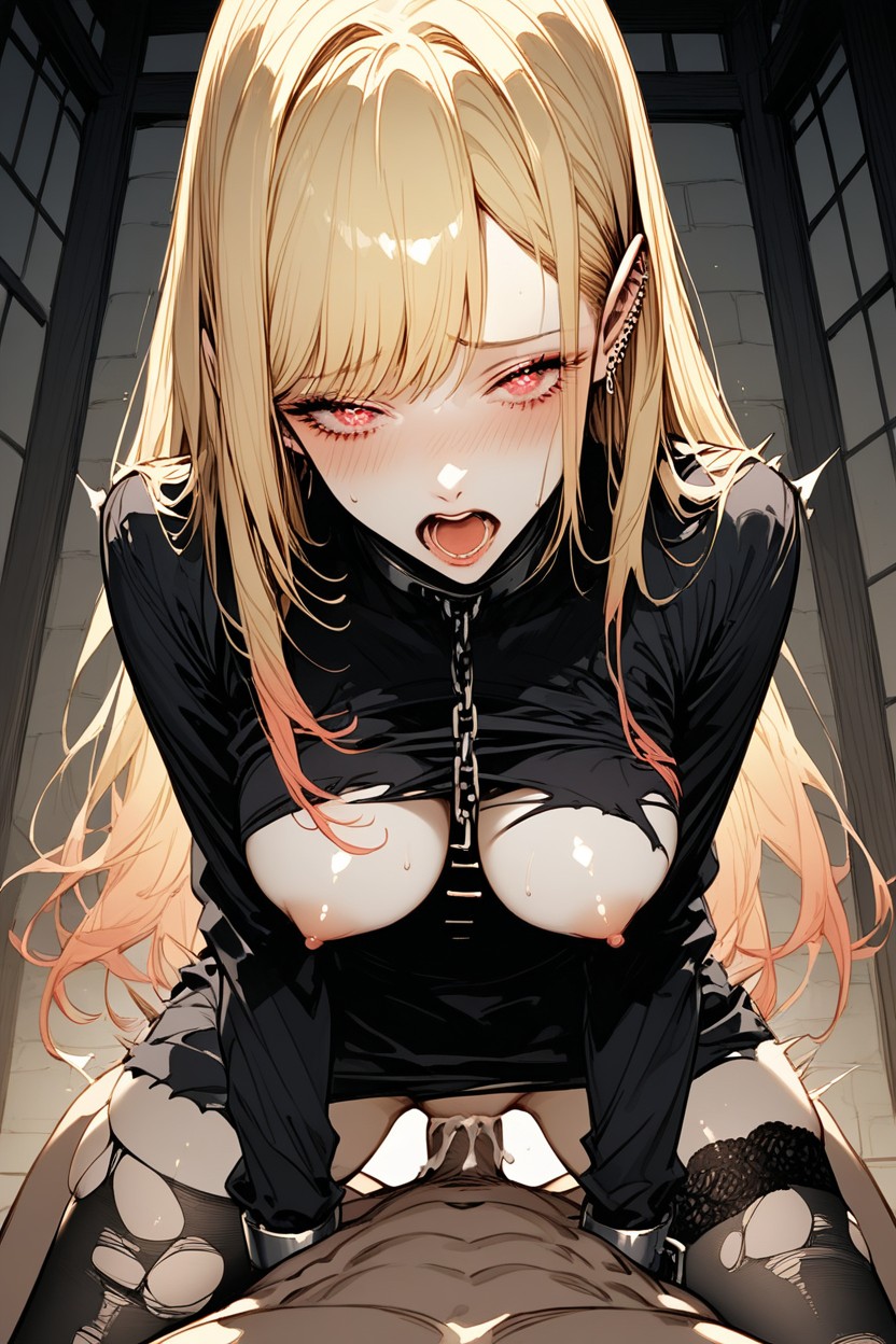 Motion Lines, Long Ponytail Hair On The Side, Rounded Breasts Hentai AI Porn