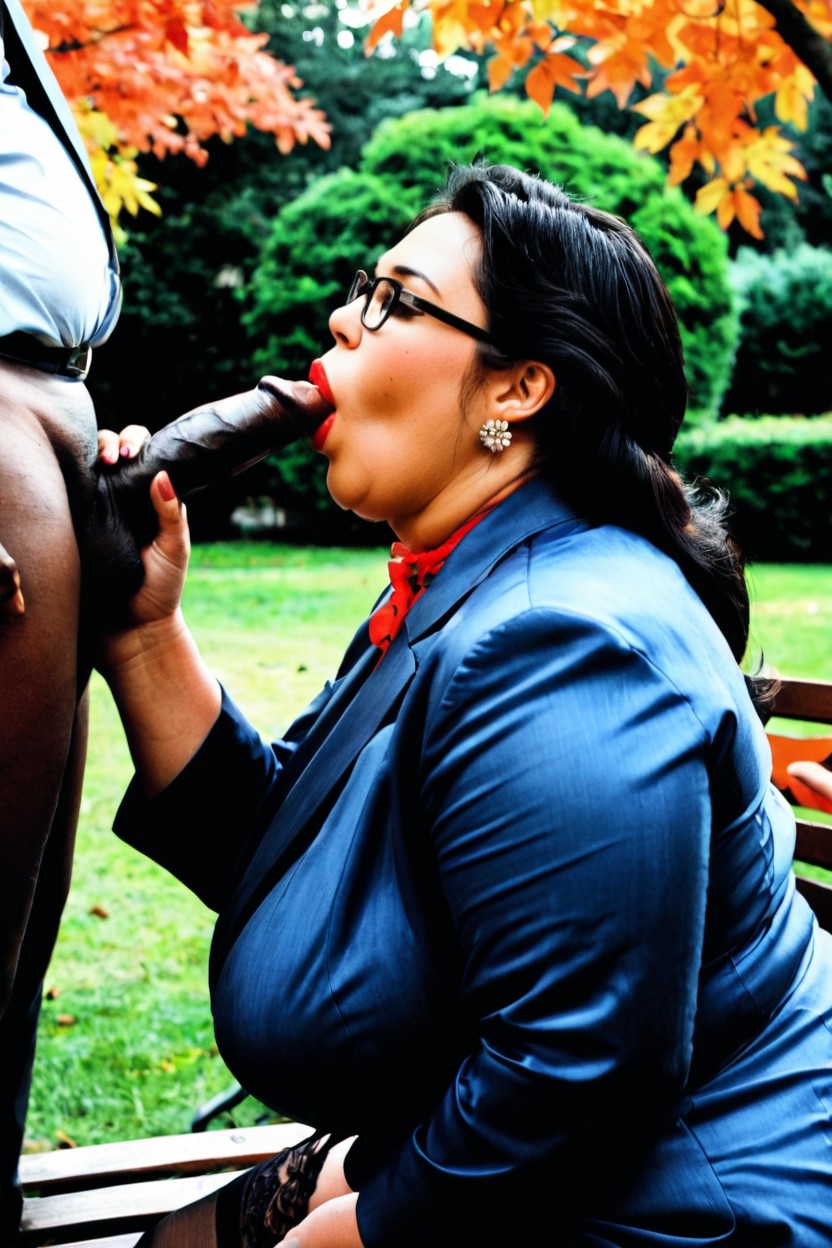 Earring, Plump Large Thick Lips, Black Glasses BBW AI Porn