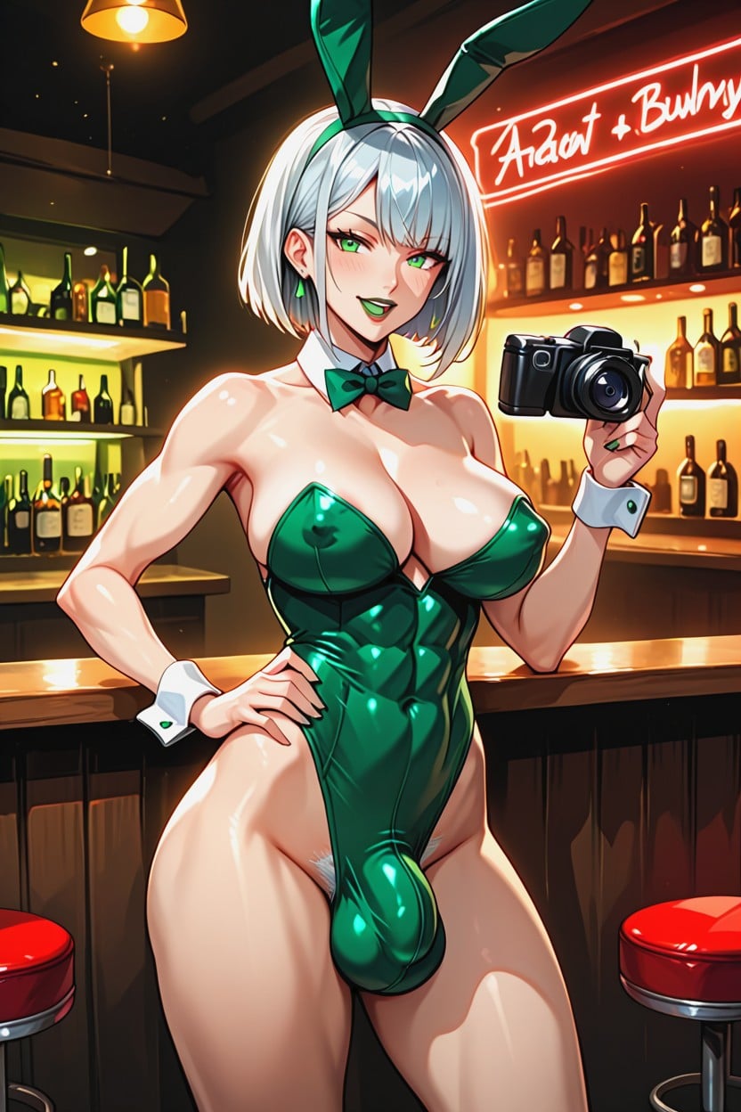 Green Eyes, Bar, Impossibly Thick Bulge Shemale AI Porn