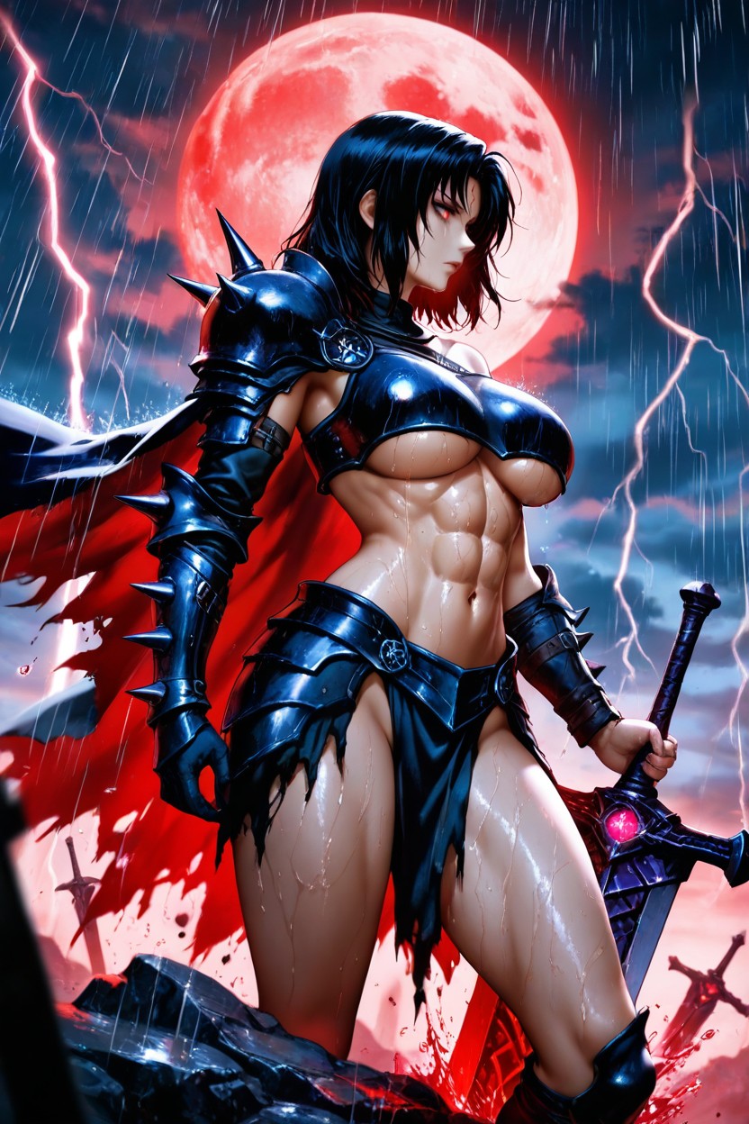Breastplate With Underboob, Dramatic Shadows, Side View Hentai AI Porn