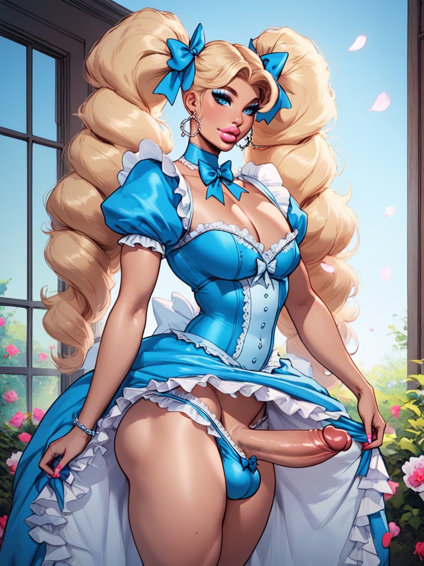 Multiple Petticoats, Pose, Intricate Blue Outfit Shemale AI Porn