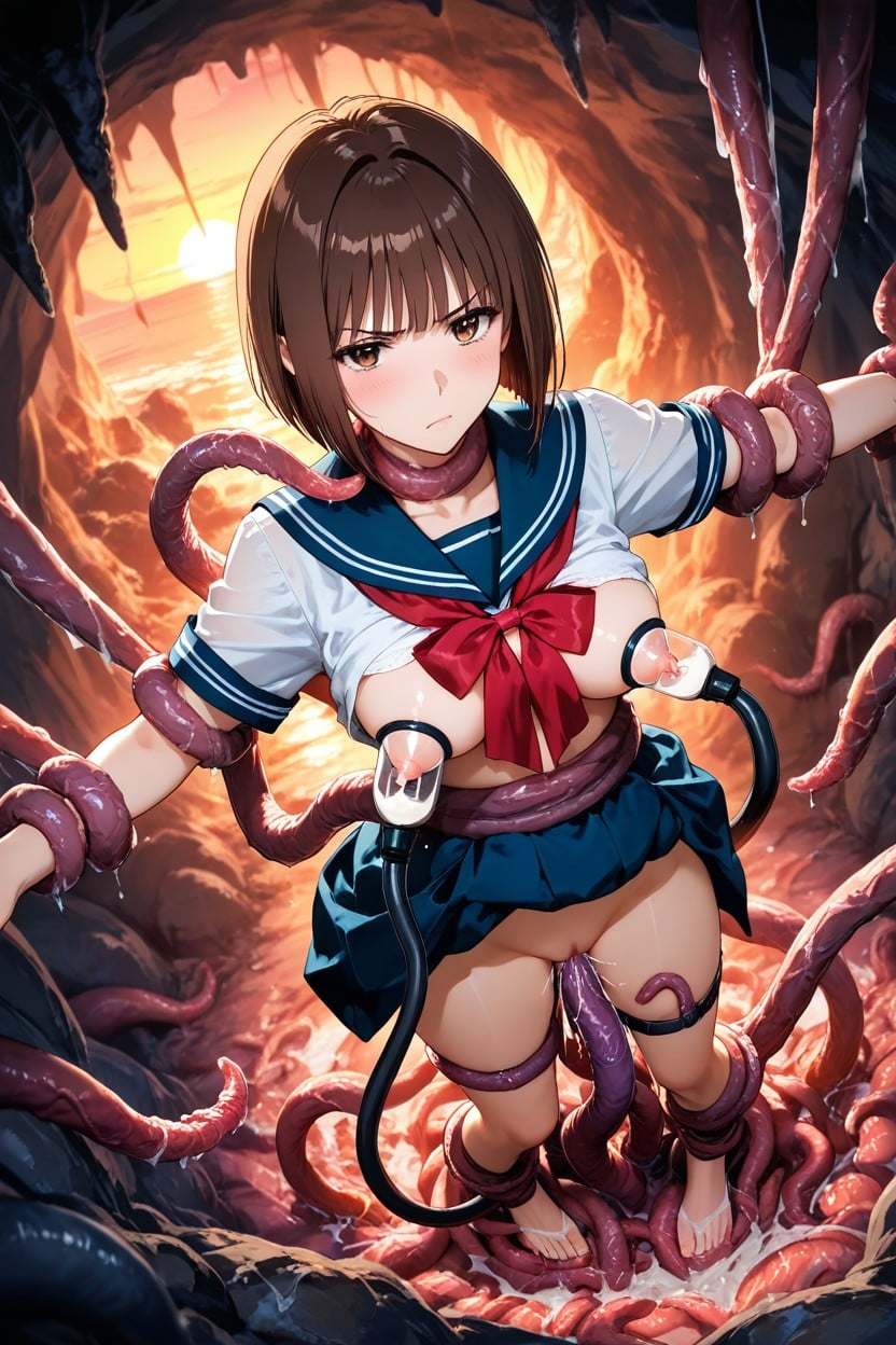 Angry, Straight Layered Hair With Outward Ends, Navy Skirt Hentai IA