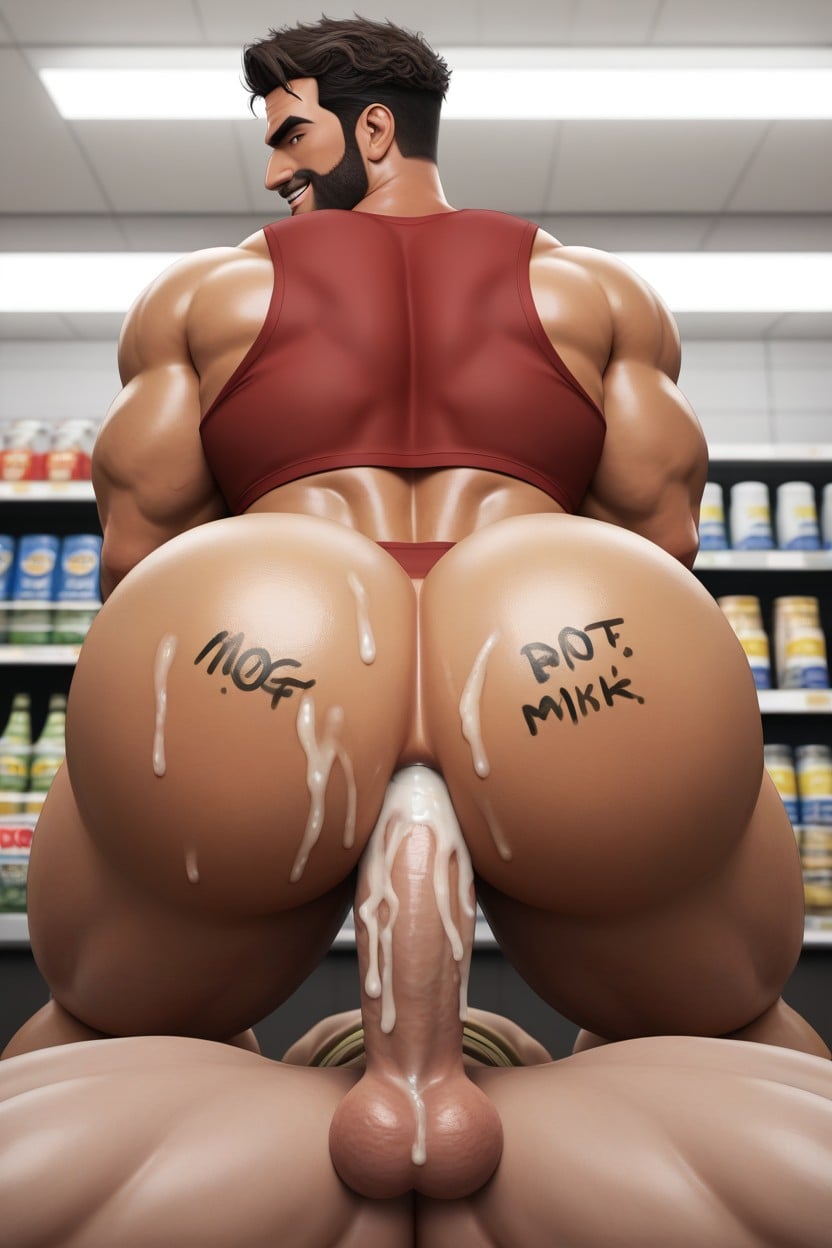 Muscular, Big Muscular Bubble Butt, Anal AI Gay Porn