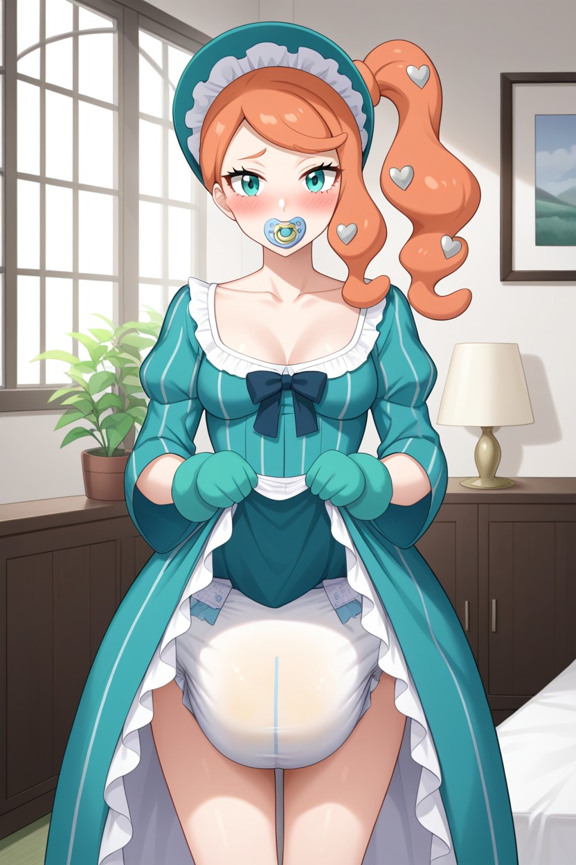 Wearing Oversized Hyperdiaper, Detailed Huge Eyes, Frilly Princess Dress AI Porn