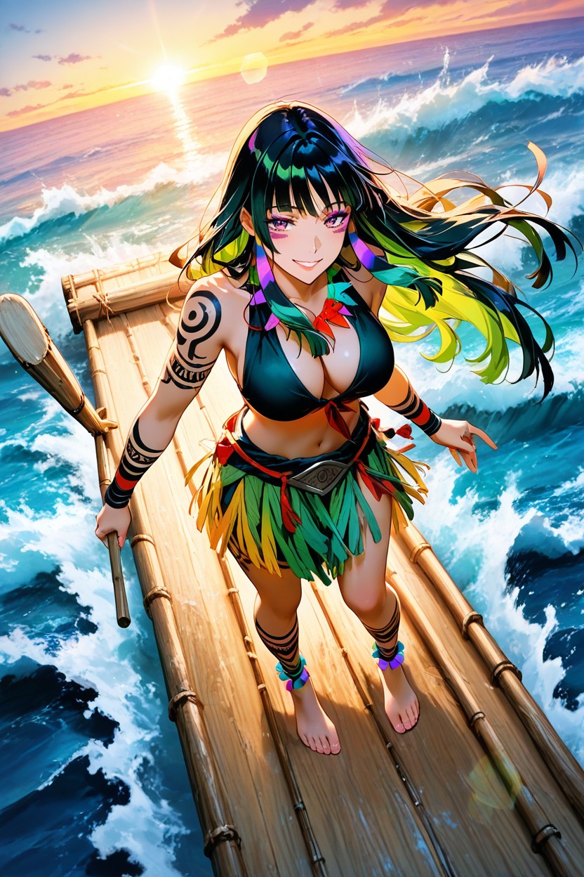 Bare Feet, Wispy Bangs, Horizon In Background Daytime Hentai AI Porn
