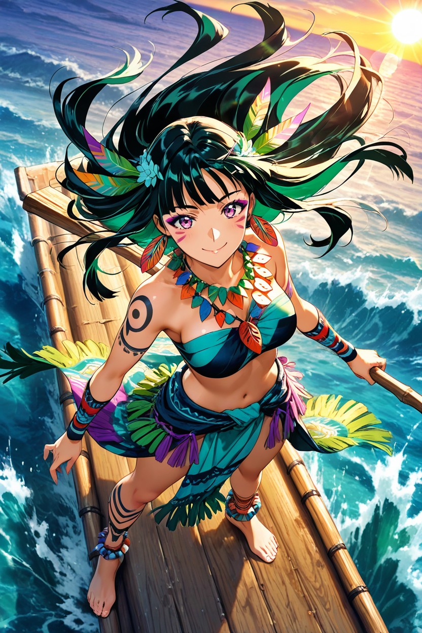 Polinesia, Ocean Waves, Horizon In Background Daytime Hentai IA