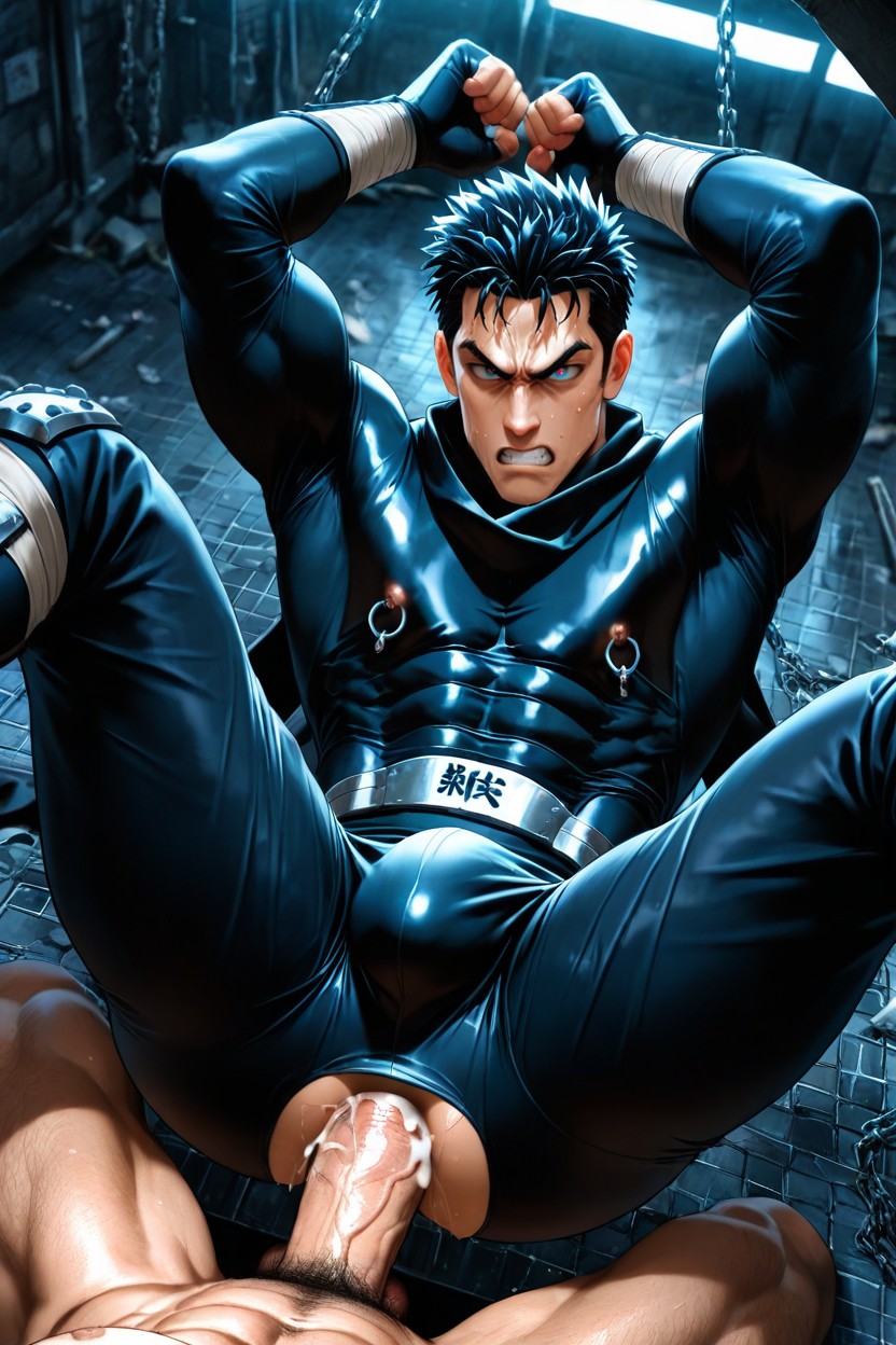 Sitting Down Legs Spread, Fucked By A Gigantic Penis, Shadow Lighting AI Gay Porn
