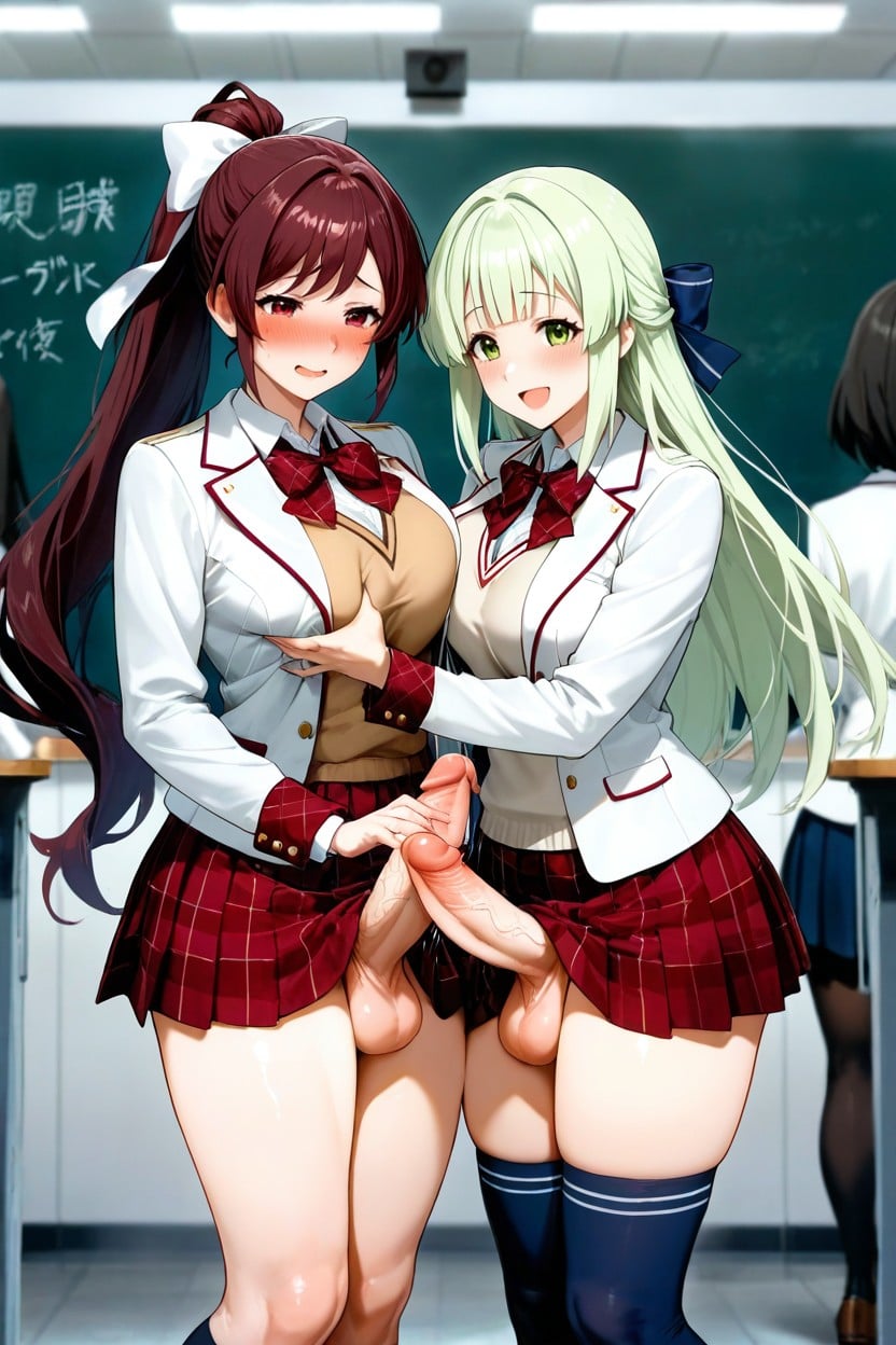 Navy Blue Knee High Socks, Bare Waist, Medium Breast Hentai AI Porn