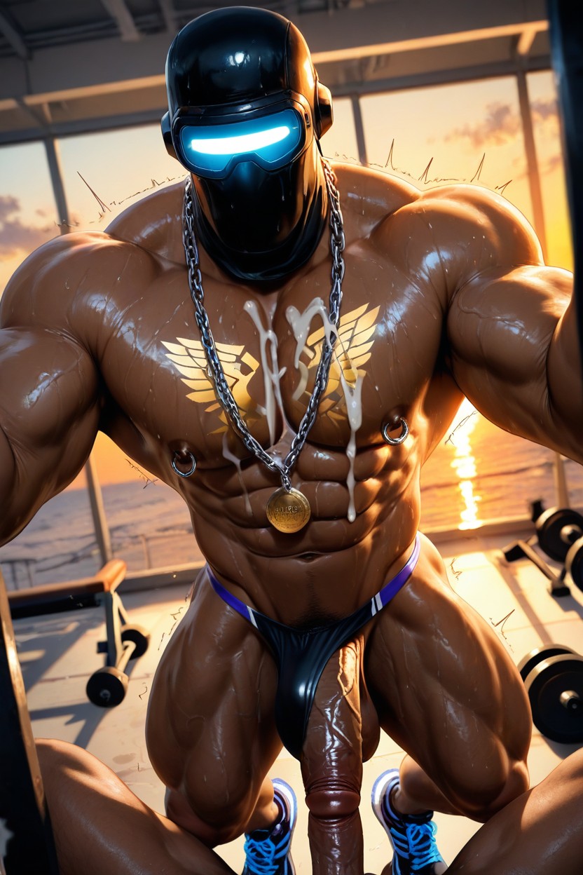 Nipple Rings, Light Brown Skin, Erect Penis AI Gay Porn