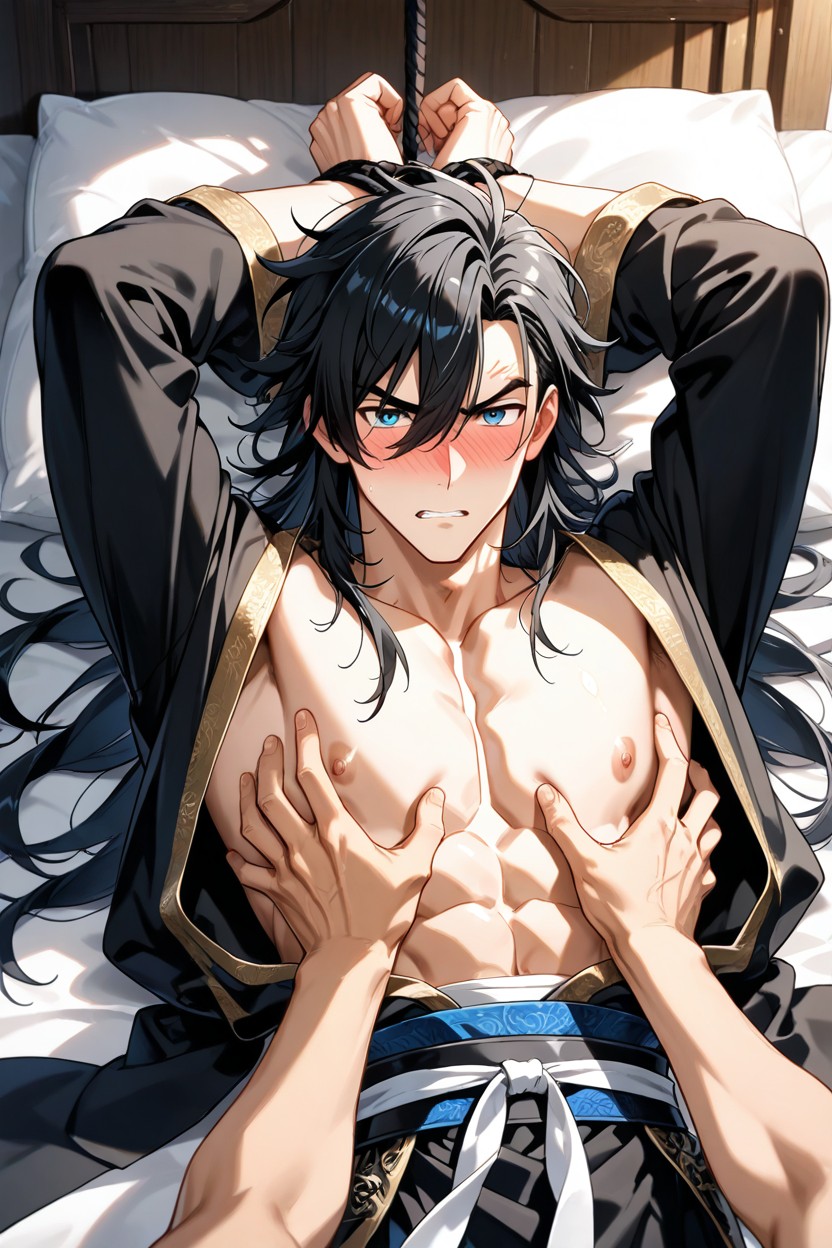 Ride On Him And Groping His Body, Anime Like Hair Style, Open Shirt AI Gay Porn