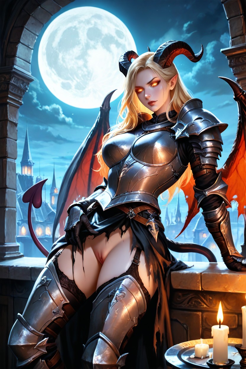 Knight Armor, Clouds, Moonlight AI Porn