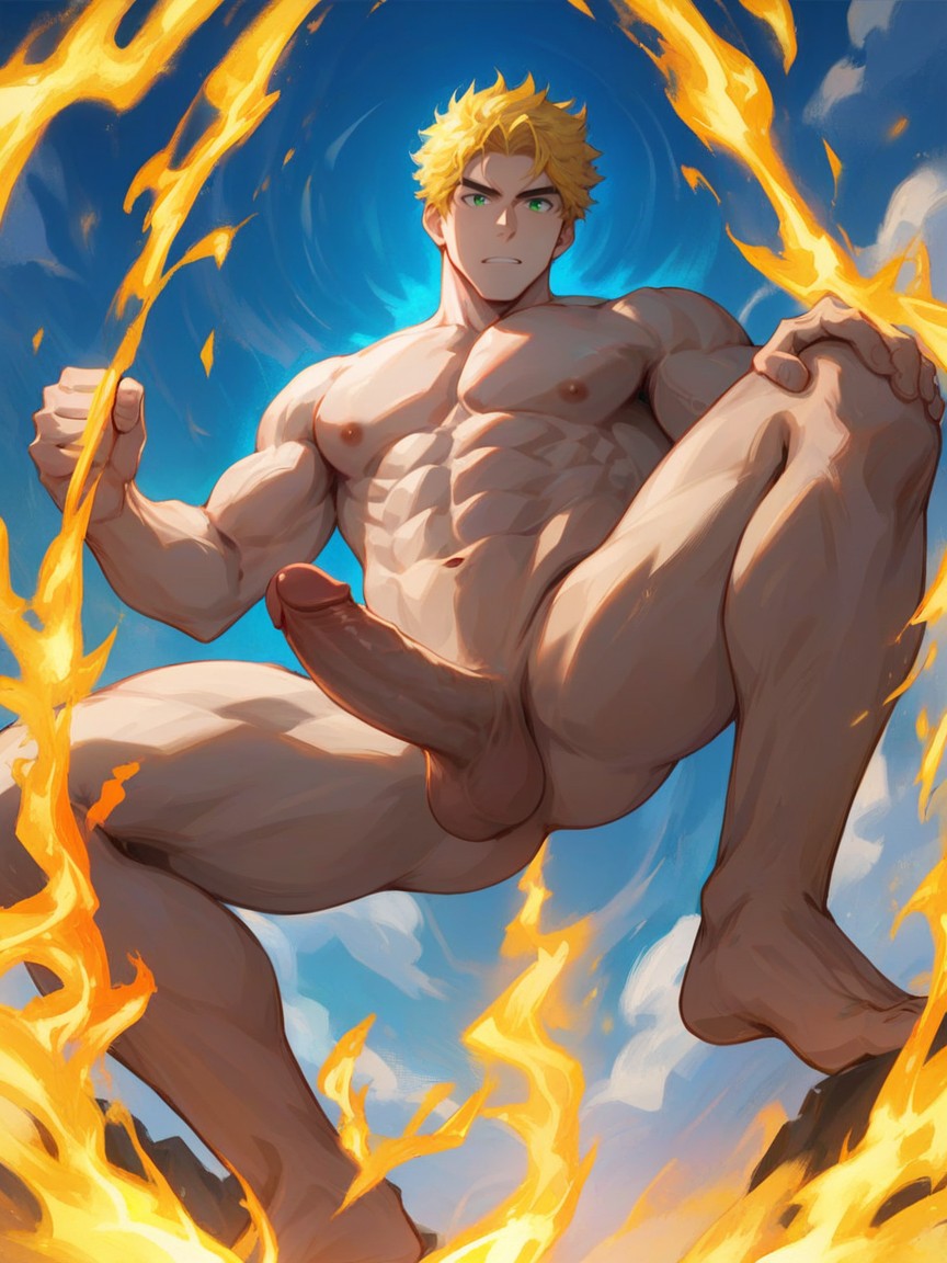 Naked, Kneeling, Looking Forward AI Gay Porn