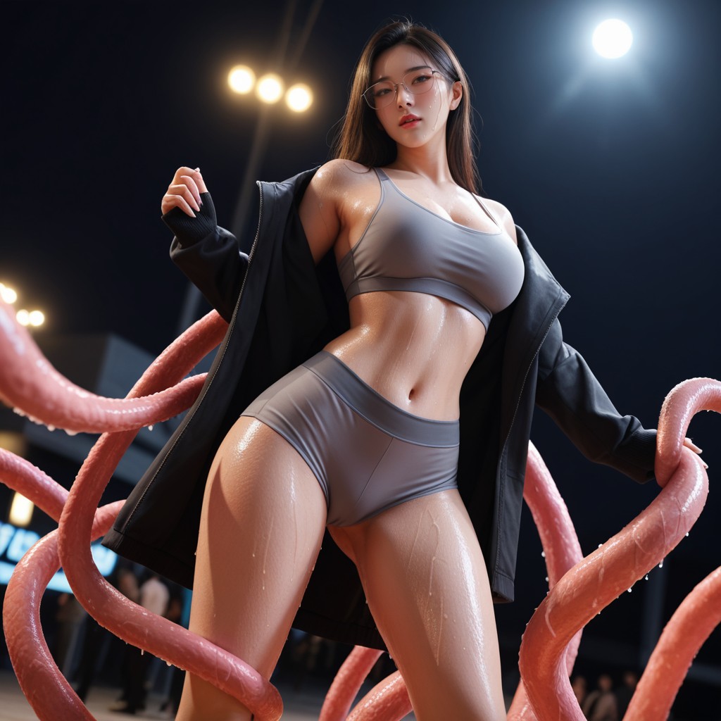 Thick Thighs, Black Jacket, Ultra Detailed Eyes Porno asiático IA