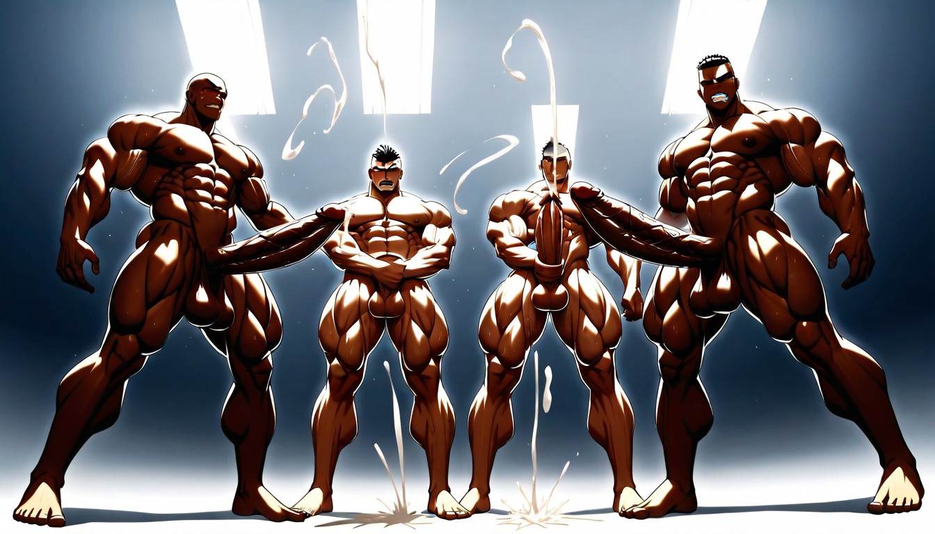 Cum Spraying Everywhere, Night, Restrained By Sturdy Shackles AI Gay Porn