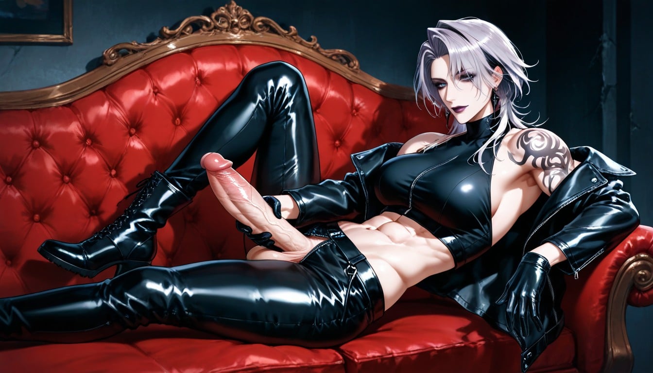 Leaning Back On Sofa With Arm On Backrest, Futanari, Jerking Off Hentai AI Porn