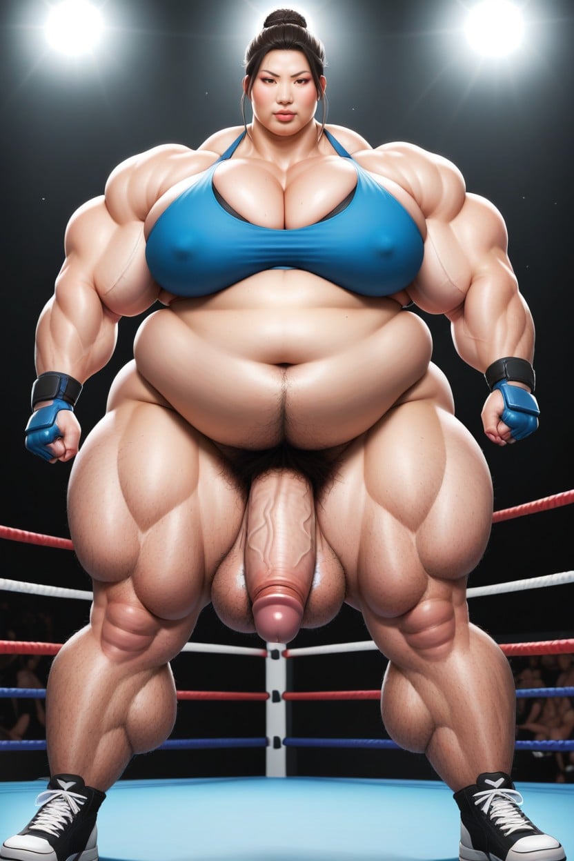 Extremely Wide Shoulders, Aggressive, Asian Futanari Looking At Viewer ニューハーフAIポルノ