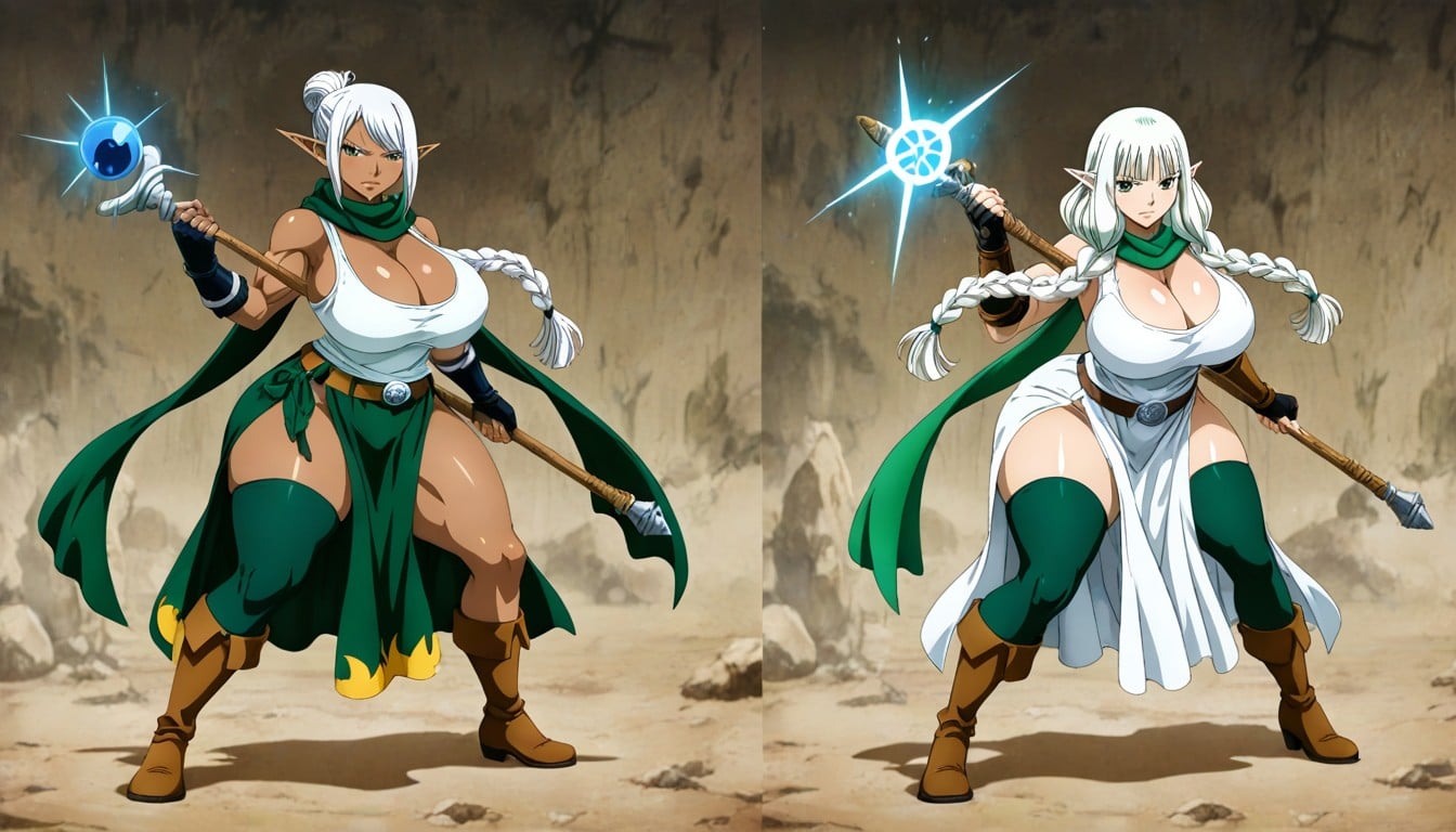 Hair Hairbun Blue, Green Lily Flower Pinned In The Hair In Front Of The Right Ear, Massive Breast Hentai AI Porn