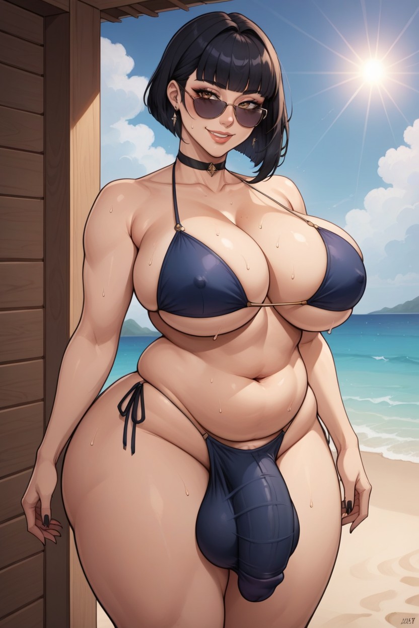 Thick Girthy Bulge, Thicc Goth Dommy Mommy Korean Milf Futanari, Bikini Shemale AI Porn