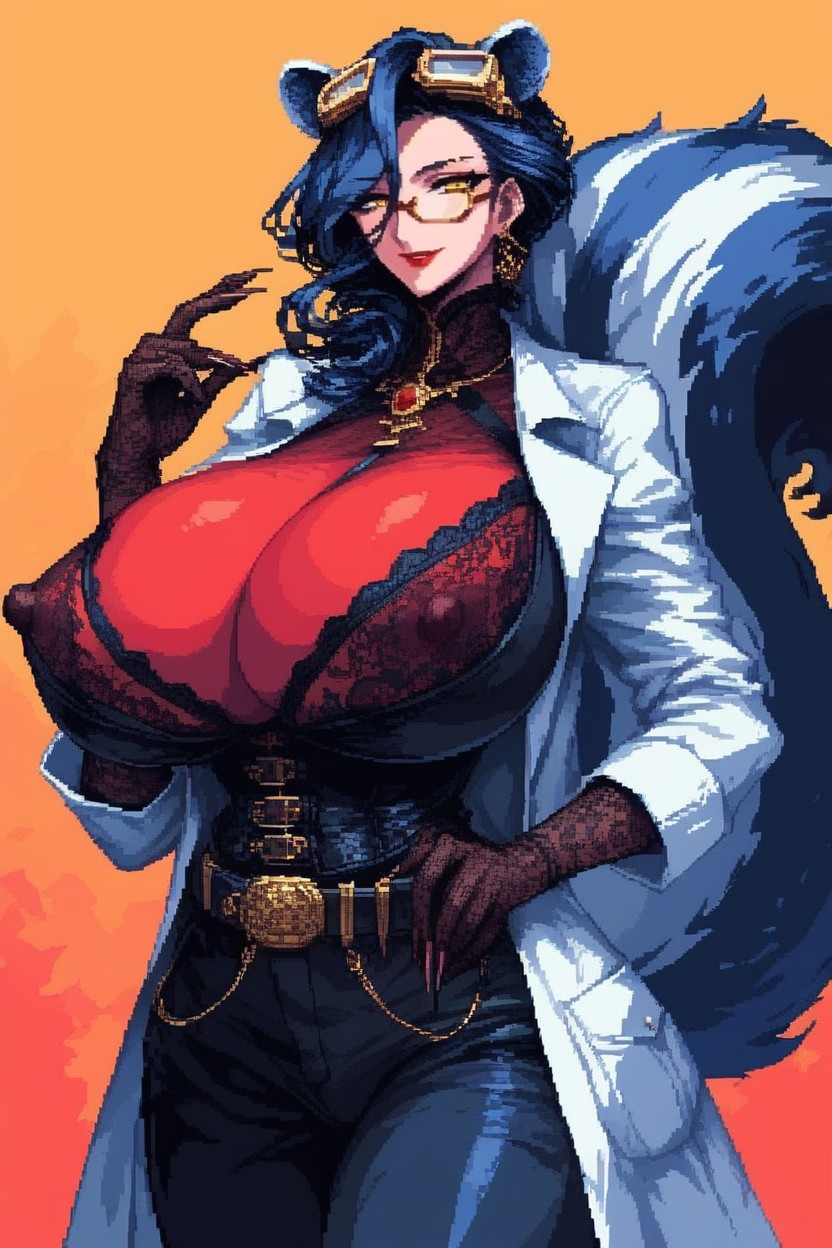 Half-smile, Skunk Tail, Toned Body Hentai AI Porn