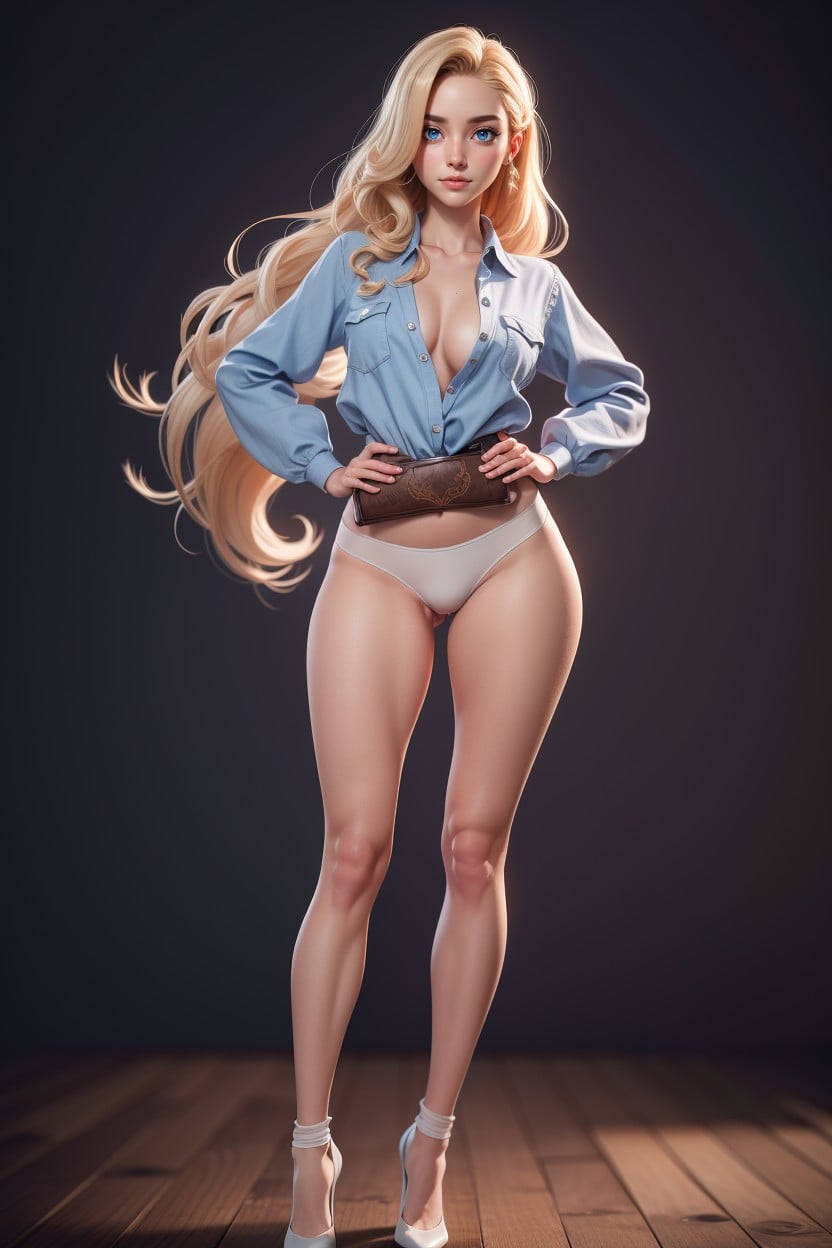 Ultraskinny, Soft Light, Blue Hair Bow Hentai AI Porn